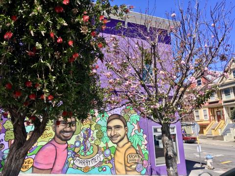[Photo : Peinture murale d'un demande en marriage à Castro San Francisco]